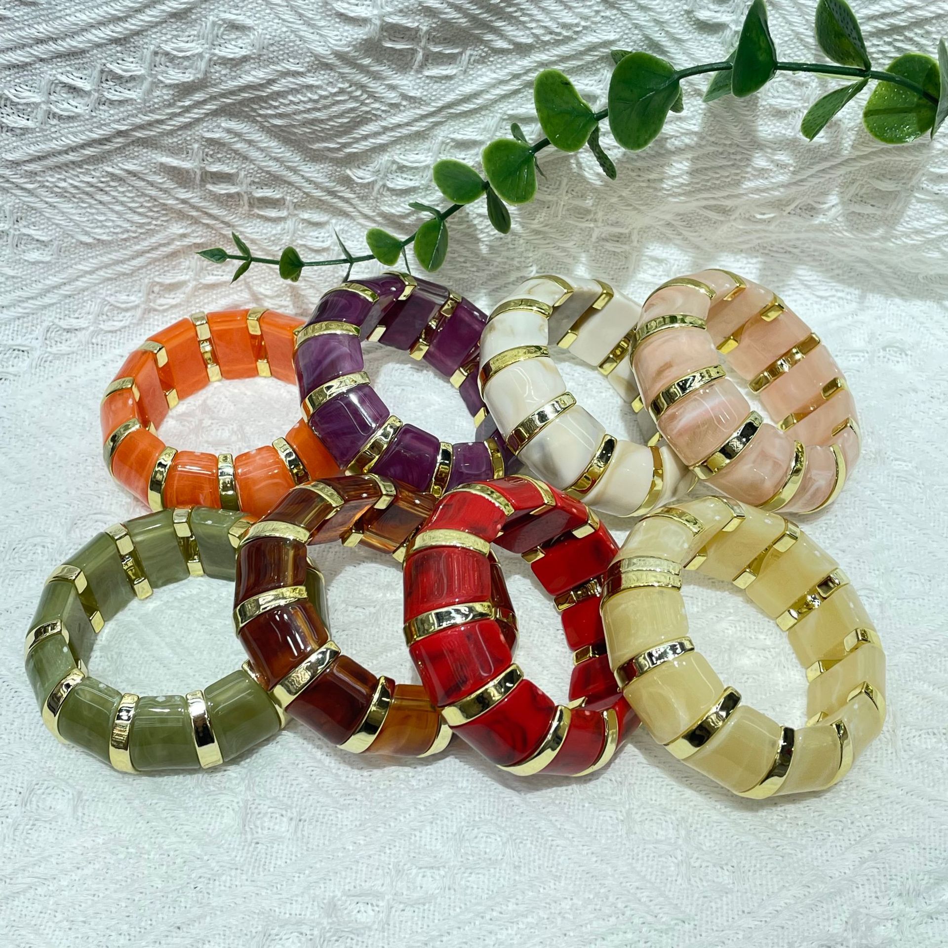 Wholesale New Explosions Acrylic Stamping Rope Bracelet Simple Maillard Elegant Bracelet High-end Retro Exaggerated Cross-border