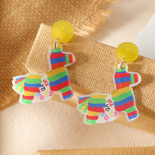 oly-4e34bf6d2f6c107787b8abfbcbef5a9b WholesaleCarnival tassel hat rainbow horse oil painting music festival printed earrings acrylic personalized earrings
