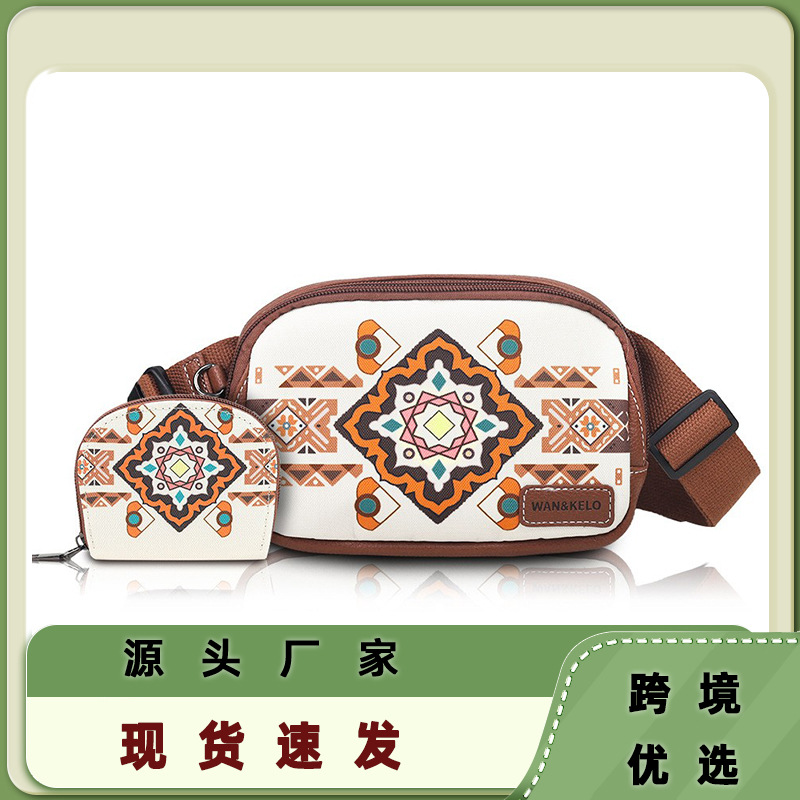 Wholesale Cross-border Hot Selling Two-piece Bohemian Ethnic Style Women's Crossbody Bag Small Card Bag European and American Retro Chest Bag Waist Ba