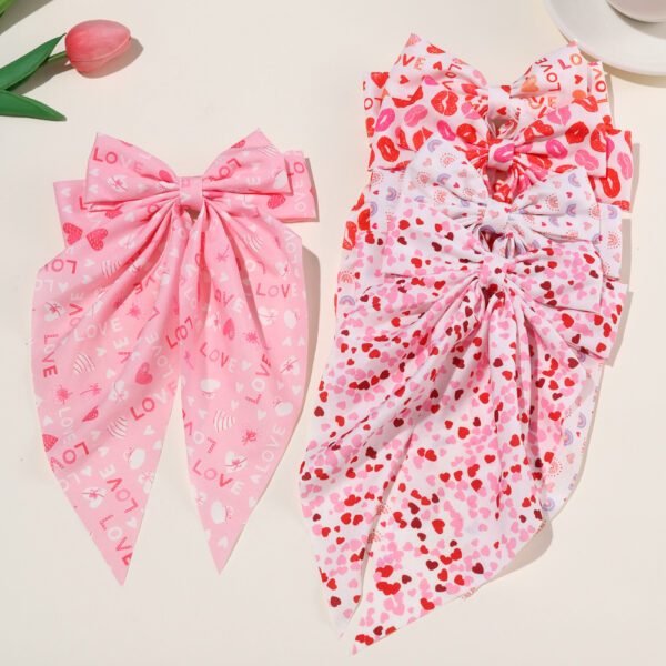 Wholesale valentine's day bow ribbon spring clip heart-shaped red lip printing hair clip hair accessories
