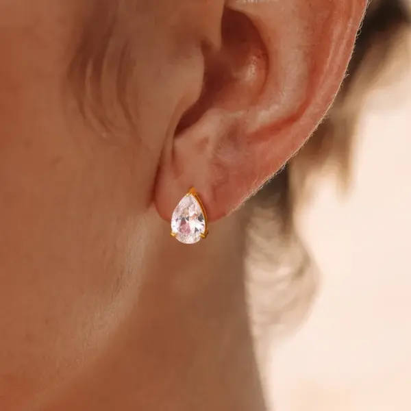 Wholesale 18K Real Gold Plated In Vacuum Plating Furnace 304 Stainless Steel Letter Zircon Earrings Simple Ear Jewelry Waterproof Non-Fading
