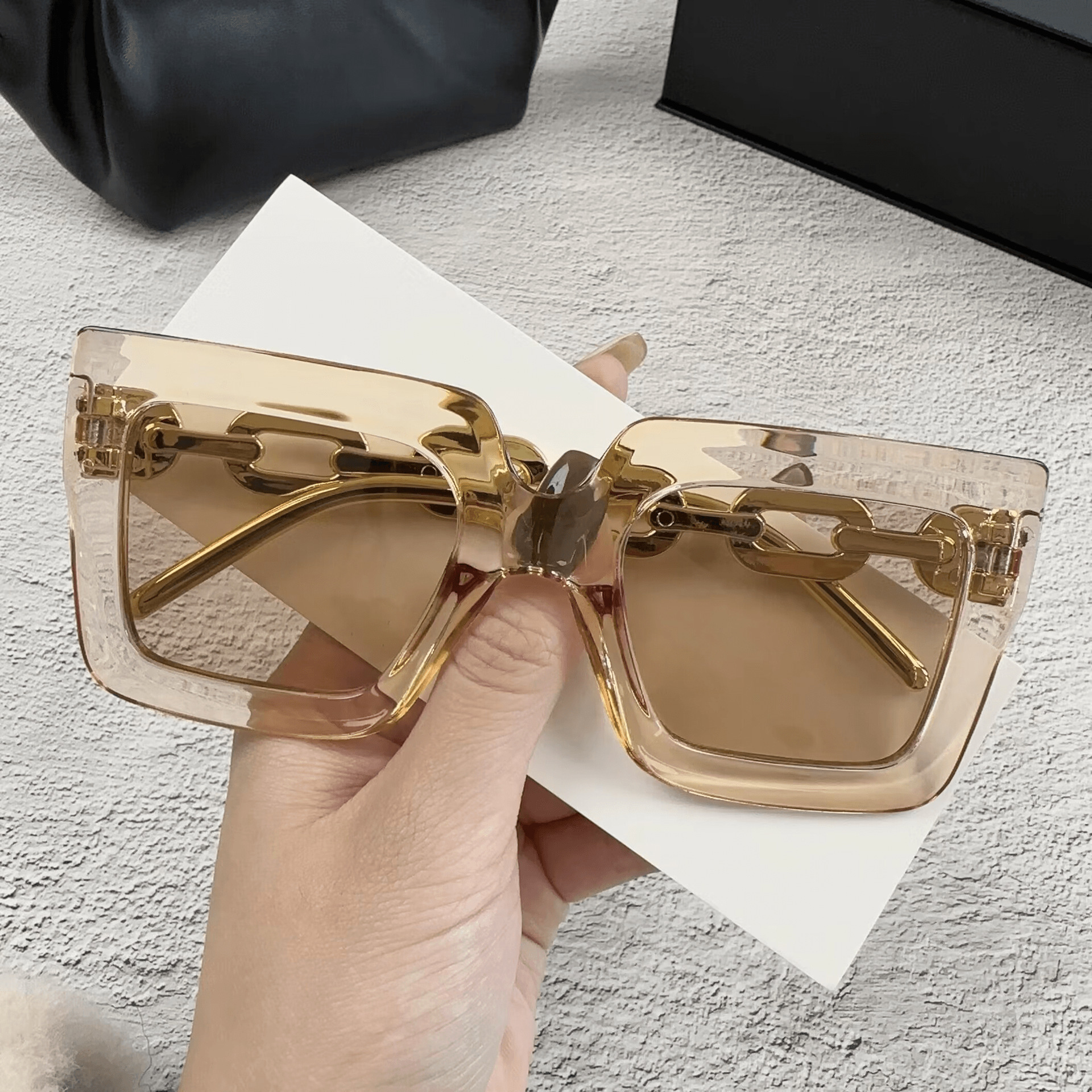 Wholesale European and American large frame chain sunglasses women's new square sunglasses UV-proof fashion trend cross-border glasses
