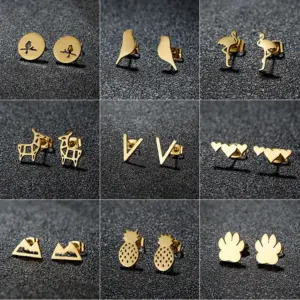 Wholesale PVD Coated 18K Gold Real Gold Plated Animal Heart Shape Pineapple 304 Stainless Steel Modern Style Simple Style Classic Style Waterproof Non Tarnish Ear Studs
