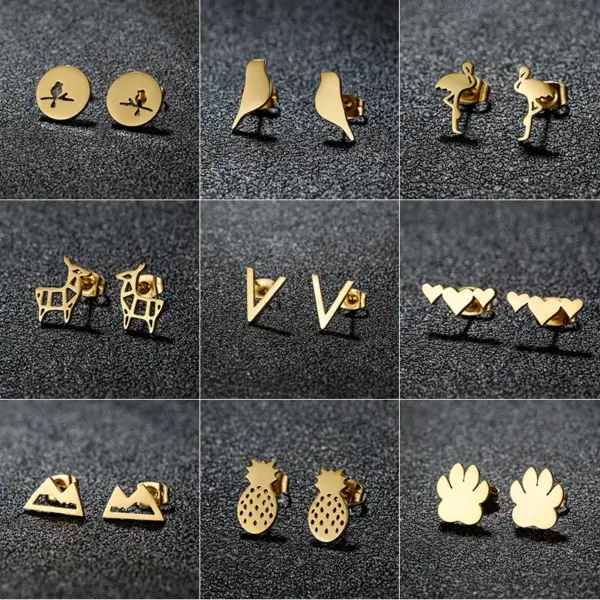 Wholesale PVD Coated 18K Gold Real Gold Plated Animal Heart Shape Pineapple 304 Stainless Steel Modern Style Simple Style Classic Style Waterproof Non Tarnish Ear Studs