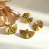 Wholesale Sector Independence Day Women's 304 Stainless Steel Stud Earrings With 18K Gold Plating And Zircon Inlay