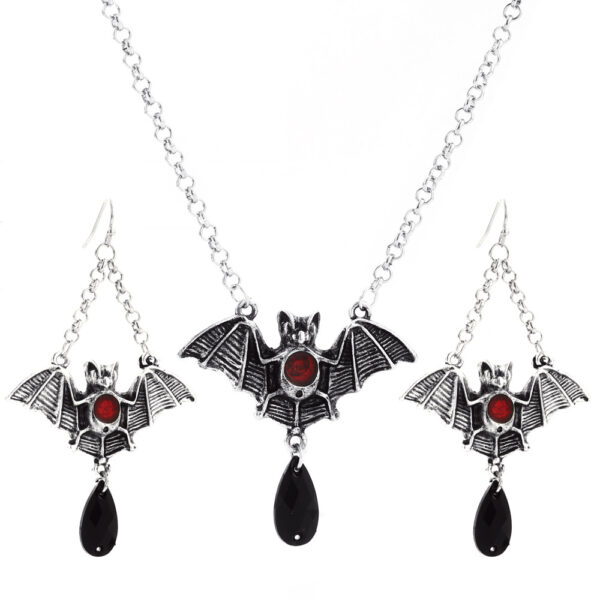 oly-4e579efab972ae265ceb65c8b83439ce Wholesale Halloween Bat Jewelry suit Gothic Vintage Exaggerated Black Bat Necklace Earrings suit Holiday Gift
