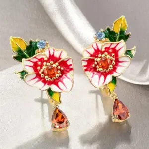Wholesale Women’s Flowers Drop Earrings With Claw Setting, Copper Base With KC Golden Water Plating, Inlaid Zircon Stones