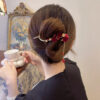 Wholesale high-grade tassel one-word hairpin back head plum blossom clip metal frog buckle twist clip headdress