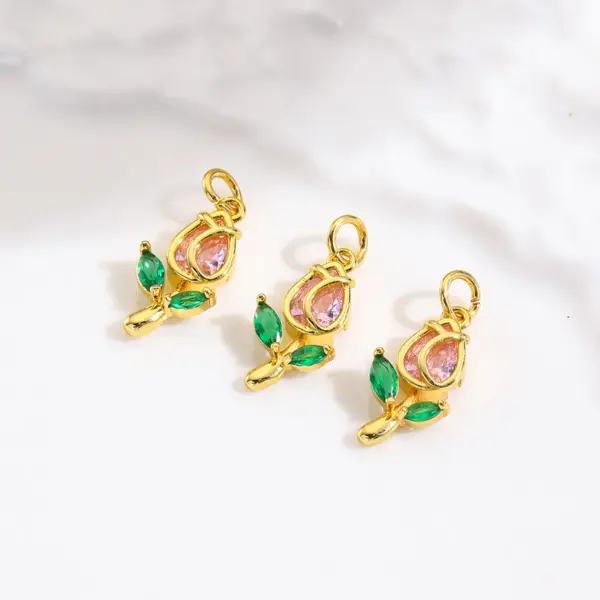oly-4e6c6ebc2d595c984ac3515b79605c5a Wholesale Copper Platinum Plated Smooth Zircon Rose Flower Tulip Pendant DIY Jewelry Hanging Bracelet Earring Accessories Chain Spacer Princess Style Gorgeous Cute Pastoral Romantic