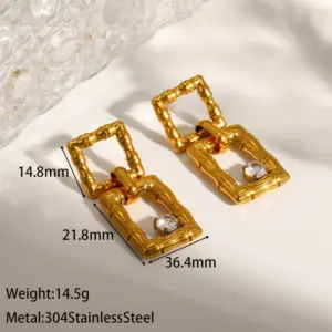 Gold Rectangular Zircon Stud Earrings
