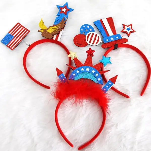 Wholesale American Patriotic Party Headband Decoration Red Silver Blue Striped Headband Flag Star Ball Headband For Parades