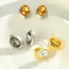 Wholesale 18K Gold Plated Copper (Water Plating) Oval Brushed Rhinestone Earrings For Women