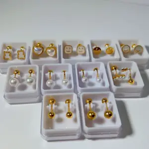 Wholesale PVD Coated 18K Gold Plated Heart Shape Ball 304 Stainless Steel Sweet Waterproof Non Tarnish Cartilage Earrings