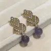 Wholesale Women’s Tassel Stud Earrings With Micro-Pavé Craft, 18K Real Gold Plated Brass Featuring February Birthstone Amethyst And UV Plating