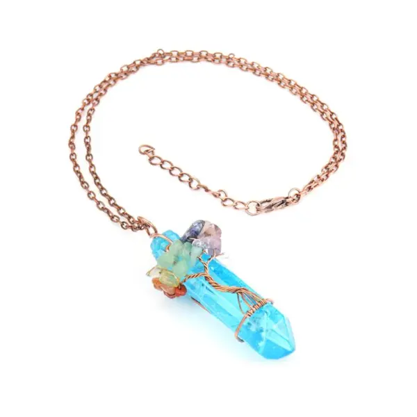 Wholesale Handmade Natural Crystal Column Painted Multi-Color Geometric Pattern Rock Wrapped Life Tree Necklace For Women Tiktok Live Broadcast