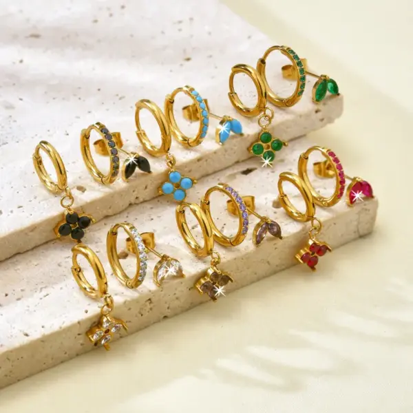 oly-4e9ae1f2b690307b8437af4e4ae272a3 Wholesale Electroplating 18K Gold Golden Plated Four Leaf Clover 304 Stainless Steel Elegant Luxurious Drop Earrings