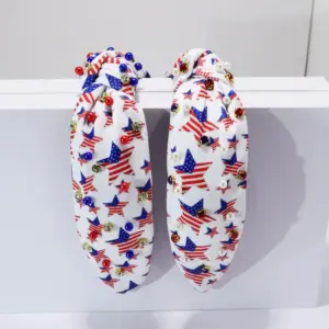 Wholesale Pearl Rhinestone Bow Hairband Striped Independence Day Stars American Hair Accessories Flag Hairband