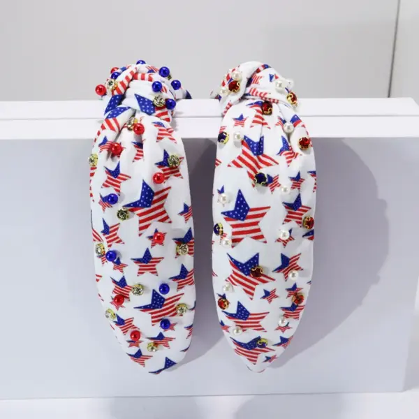 Wholesale Pearl Rhinestone Bow Hairband Striped Independence Day Stars American Hair Accessories Flag Hairband