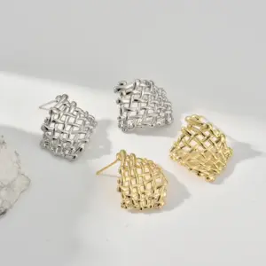 Wholesale Three-dimensional Geometric Stud Earrings For Women, Electroplated Copper With 0.01µm Golden Plated Coating
