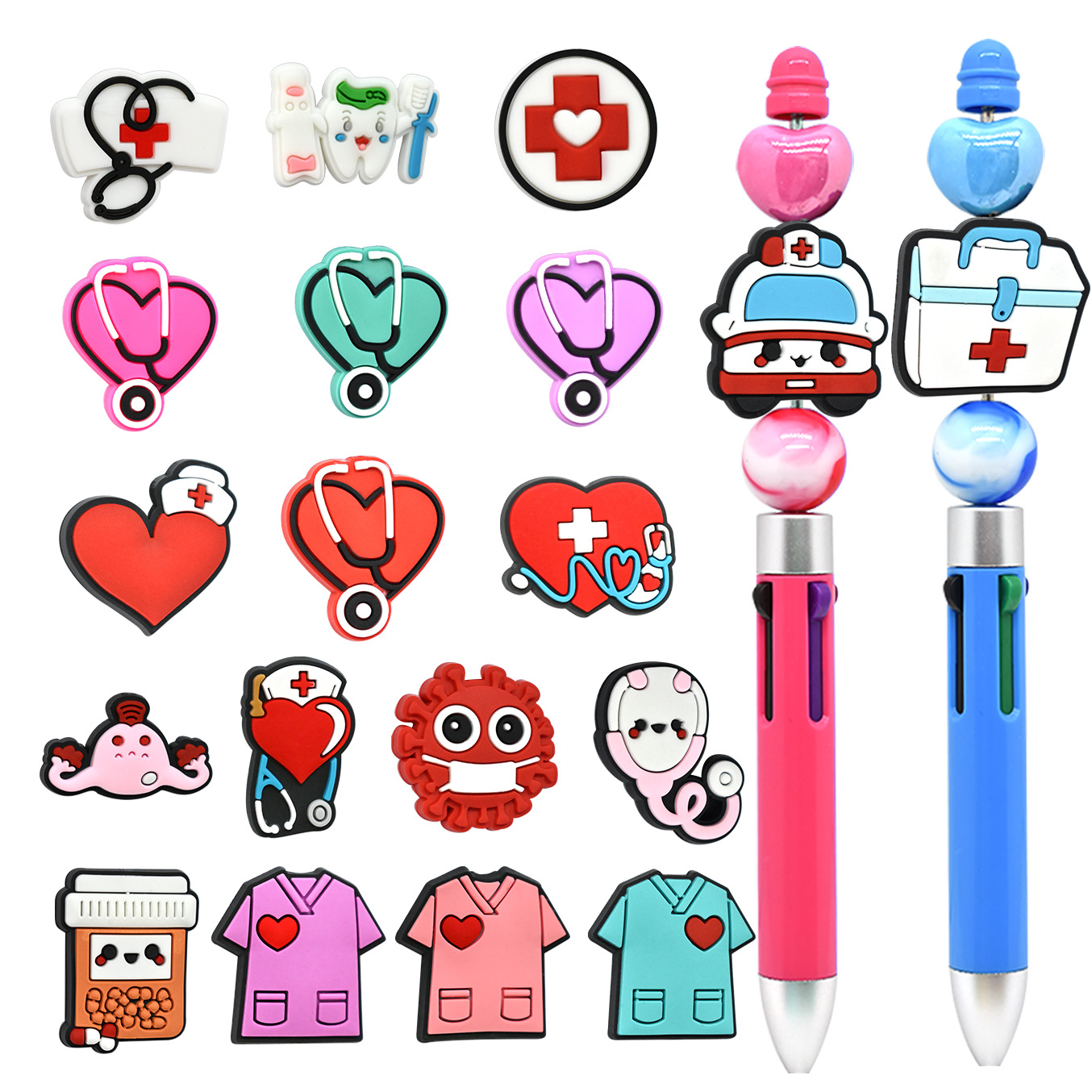 Wholesale New medical creative cartoon double-sided scorched beads stationery diy beads loose beads ballpoint pen beaded accessories beads