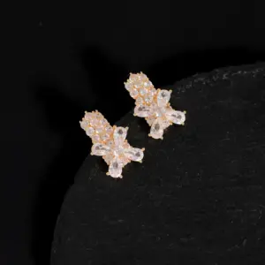 Wholesale 1 Pair Glam Romantic Flower Inlay Copper Zircon Ear Studs