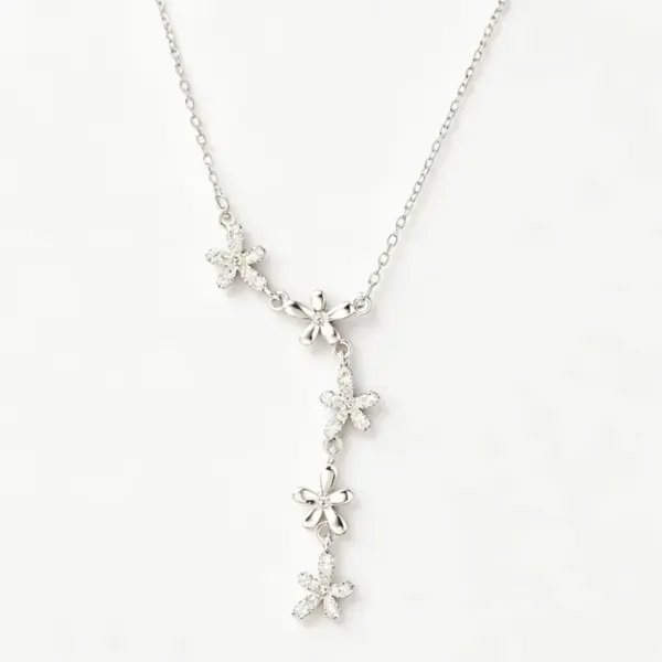 Wholesale Flowers Inlay Necklace For Women With 18K Real Gold Plated Copper And Artificial Rhinestones, Featuring Water Plating And Cable Chain
