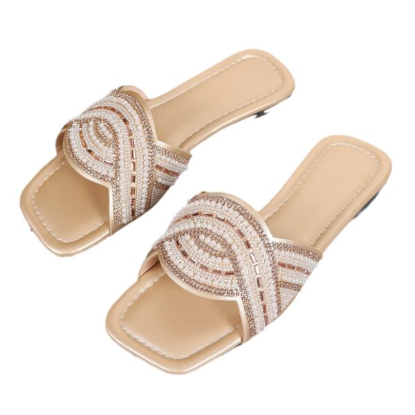 Wholesale Summer Pearl Flat Beach Sandals and Slippers Women’s Fashion Outerwear One Word Sandals Women’s