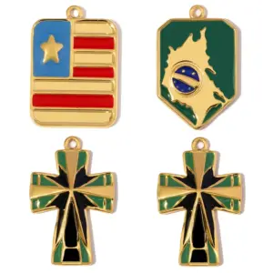 Wholesale Brazil Map Cross DIY Stainless Steel Pendant Women's American Flag Necklace Titanium Steel Jewelry Pendant Vintage