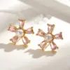 Wholesale Sweet Ins Style Copper Water Plated 18K Real Gold Micro Inlaid Zircon Acrylic Imitation Pearl Flower Stud Earrings