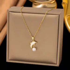 【8131】Pearl Dolphin Necklace【gold】