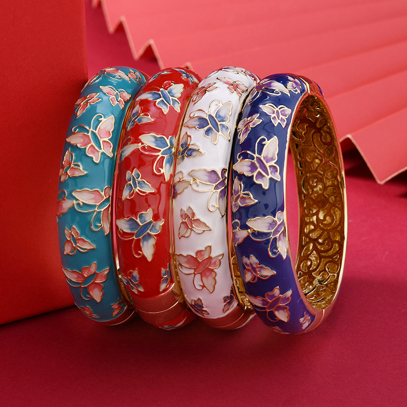 Wholesale Beijing Traditional Copper Cloisonne Bracelet Butterfly Chinese Style Retro Palace Hollow Enamel Bracelet Women's Accessories