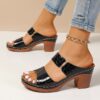 oly-4f59487f27386e8c148d83b176403142 Wholesale plus size slope heel fish mouth slippers stone pattern square front and rear broadband rear air wear sandals and slippers