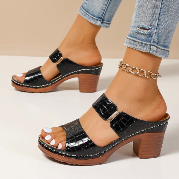 oly-4f59487f27386e8c148d83b176403142 Wholesale plus size slope heel fish mouth slippers stone pattern square front and rear broadband rear air wear sandals and slippers