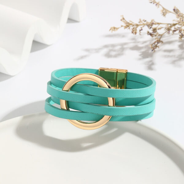 oly-4f692d270a87888c333456d7b335d033 Wholesale Cross Leather Women Bracelet Metal Large Ring Cuff Bracelet Multi-layer Wristband Magnetic Buckle Bracelet