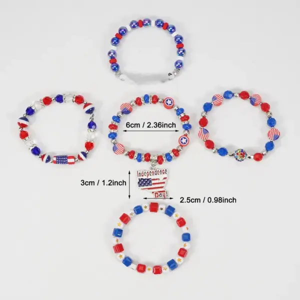 Wholesale New American Flag Bracelet Red White Blue Beads Adjustable Clasp Independence Day & Daily Wear Unisex