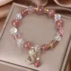 Wholesale Sweet Style Strawberry Crystal Flower Bracelet Versatile Pendant Charm For Girlfriend Best Friend Matching Jewelry Gift
