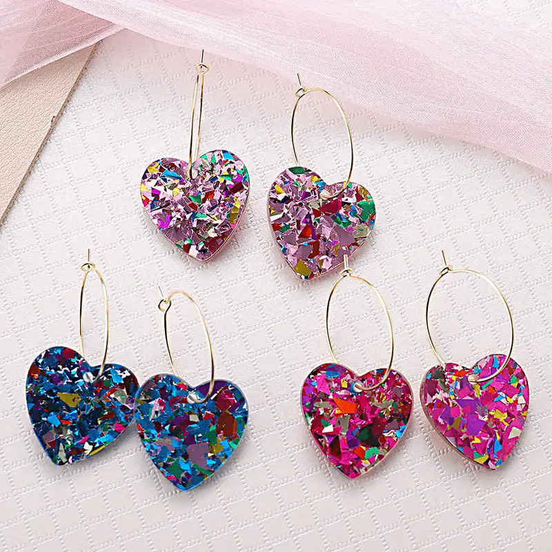 Wholesale Cross-border AliExpress New Romantic Sequins Transparent Love Earrings Niche Design Valentine's Day Series Earrings