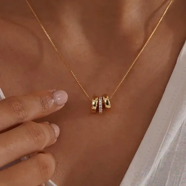 Wholesale Round Pendant Necklace For Women, 18K Gold Plated 304 Stainless Steel, PVD Coated, Zircon Inlay, Box Chain