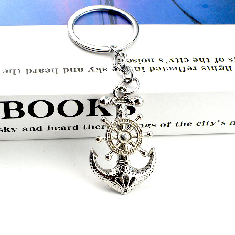 Wholesale Cross-border direct supply Amazon European and American personalized retro pirate ship keychain anchor will turn keychain pendant ornaments