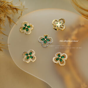 Single malachite green zircon four-leaf clover-gold #22