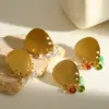 oly-4fa00355bc6deb087b6dbd12ee5a1ce4 Wholesale 18K Gold Plated 304 Stainless Steel Vacuum Electroplating (In Furnace) Rhinestone Geometric Brushed Earrings For Women Independence Day