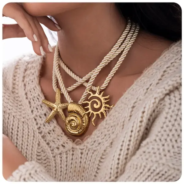 Wholesale Ion Plating (IP) 18K Gold Real Gold Plated Sun Starfish Conch 304 Stainless Steel Vacation Marine Style Waterproof Non Tarnish 304 Stainless Steel Lobster Trigger Clasp Closure Pendant Necklace