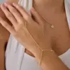 Wholesale Fashionable Titanium Steel 18K Gold Plated Bracelet With Diamond Small Round Piece Color Retention Women Stainless Steel Finger Clip Bead Finger Chain Vacuum Electroplating 18K Gold Retention