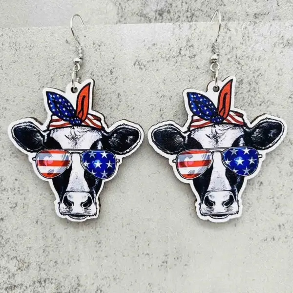 Wholesale Independence Day USA Rainbow Blue Glitter Earrings July 4th Festival Jewelry Women's Acrylic Geometric Animal Cartoon Earrings
