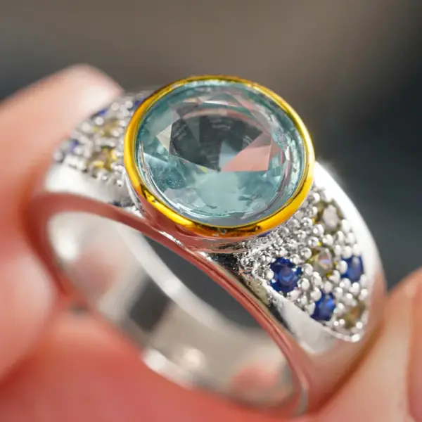 Wholesale Geometric Women’s Ring With Claw Setting, Copper Base With White K Water Plating, Featuring Zircon Inlay