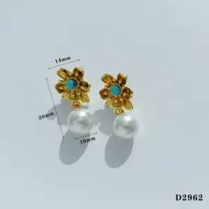 Blue Natural Stone Flower Earrings D2962