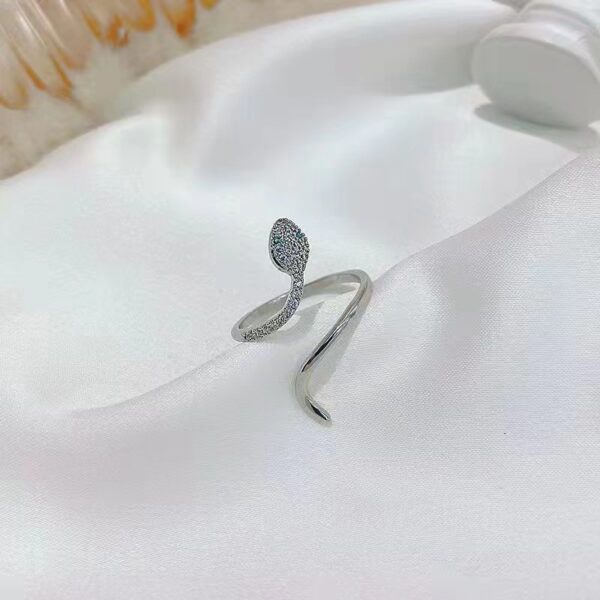 Wholesale Winding Snake Ring for Women, Super Flash Micro-Paved Zircon Opening, Adjustable Ring, Cool Style Niche Design Ring