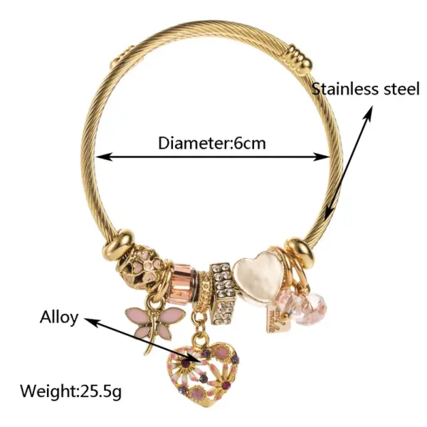 Wholesale PVD Coated 14K Gold Plated Heart Shape 304 Stainless Steel Alloy Vacation Classic Style Waterproof Non Tarnish 304 Stainless Steel Bangle