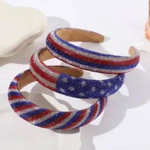 Wholesale Shiny Red White Blue Diamond Hairband American Festival Full Diamond Independence Day Headwear Hair Accessories