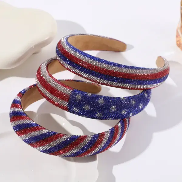 oly-4ffa9f5ff8af3fe4bcd6f1fcc13f7fb1 Wholesale Shiny Red White Blue Diamond Hairband American Festival Full Diamond Independence Day Headwear Hair Accessories